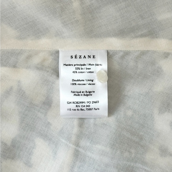 Sezane Floral Mini Linen-Blend Faith Long-Sleeve Wrap Dress - Picture 7 of 7